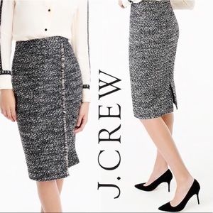JCrew Faux-Wrap Pencil Skirt in Metallic Tweed